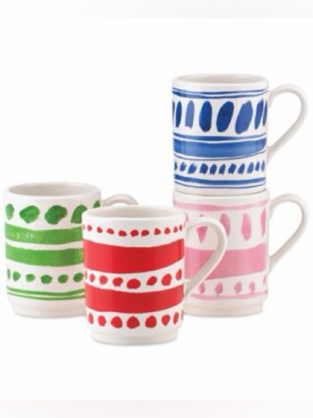 kate spade Striped & Dot Ceramic Mugs in Red, Blue, Green, Pink - Set of 4
